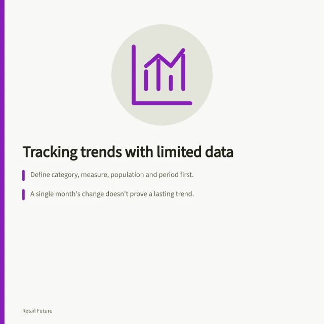Tracking trends with limited data: Define category, measure, population and period first.; A single month's change doesn't prove a lasting trend.; Check seasonality, events and data comparability before concluding. Identifying a category trend with limited evidence